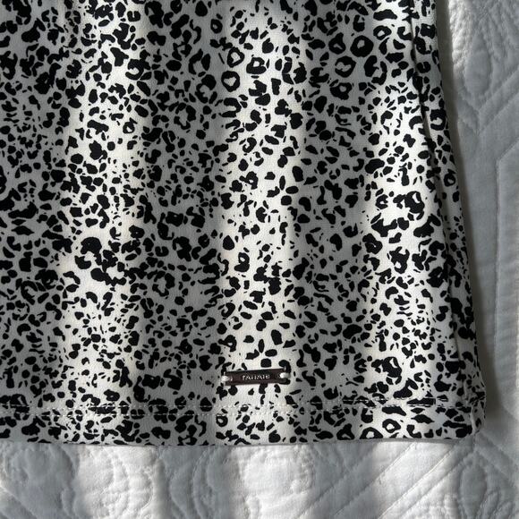 Tahari Neck Bow Blouse Keyhole Sleeveless Animal Print Black White Work Wear XL - Picture 6 of 9